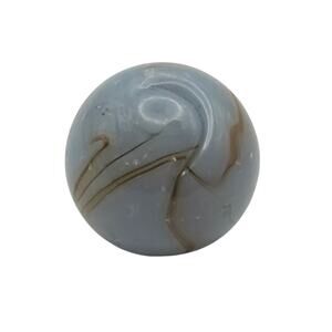 Vintage Blue Gray Slag Shooter Marble 1" Brown Ribbon Swirl Large Collectible
